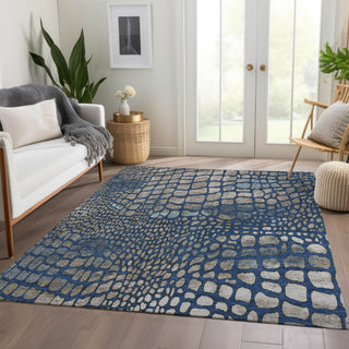 Piper Looms Mayfield Squares AMF988 Navy Machine Washable Area Rug Lifestyle Image Feature