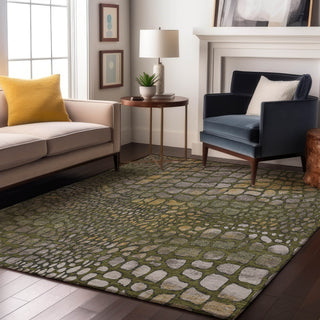 Piper Looms Mayfield Squares AMF988 Olive Machine Washable Area Rug Lifestyle Image Feature