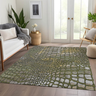 Piper Looms Mayfield Squares AMF988 Olive Machine Washable Area Rug Lifestyle Image Feature