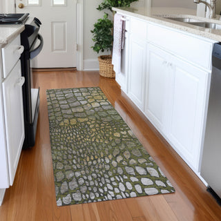 Piper Looms Mayfield Squares AMF988 Olive Machine Washable Area Rug Runner Lifestyle Image Feature