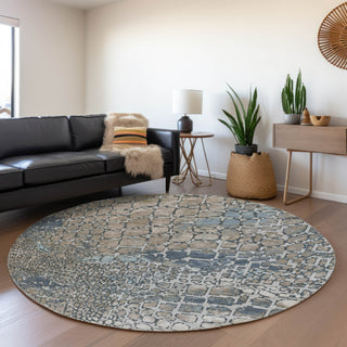 Piper Looms Mayfield Squares AMF988 Silver Machine Washable Area Rug Round Lifestyle Image Feature