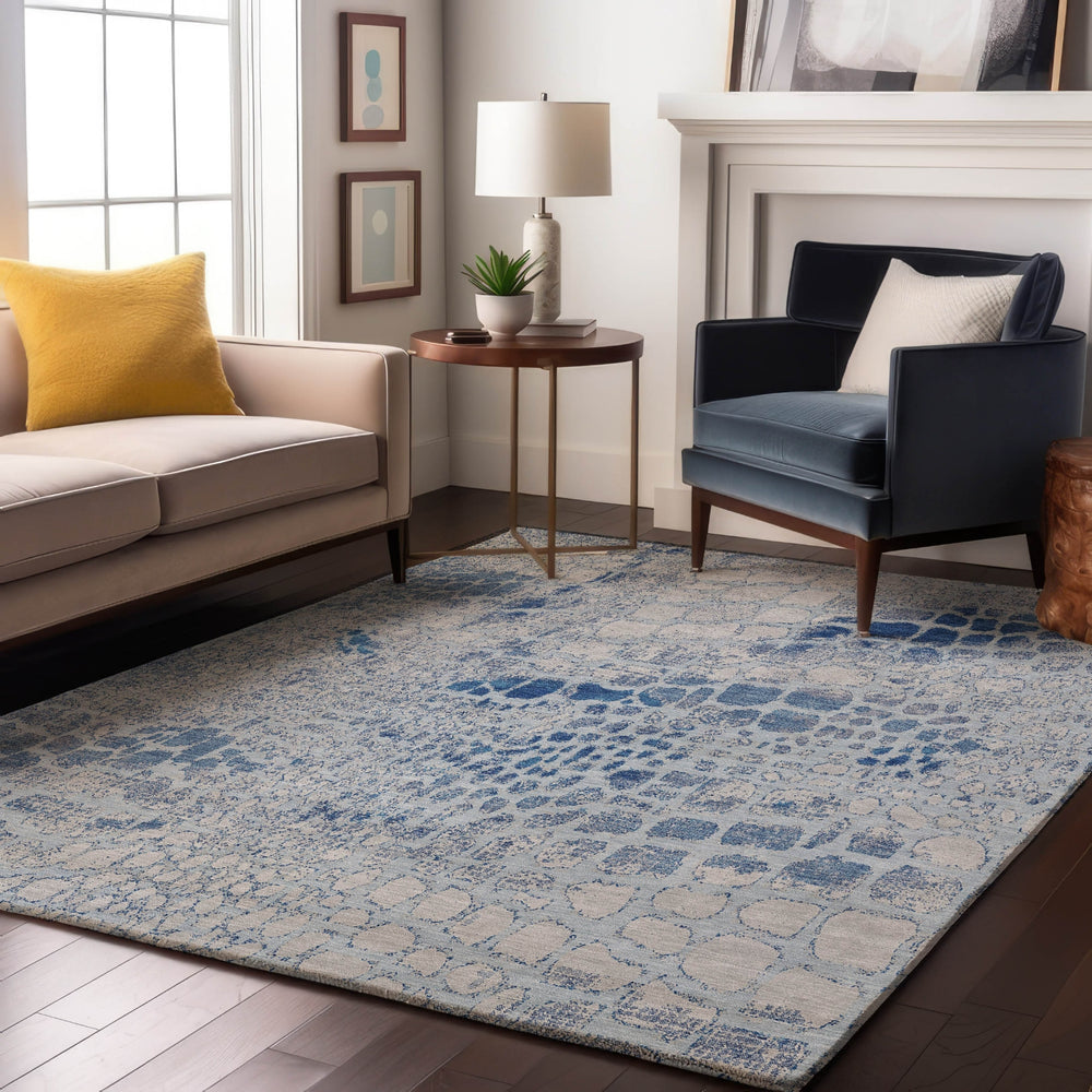 Piper Looms Mayfield Squares AMF988 Sky Machine Washable Area Rug Lifestyle Image Feature