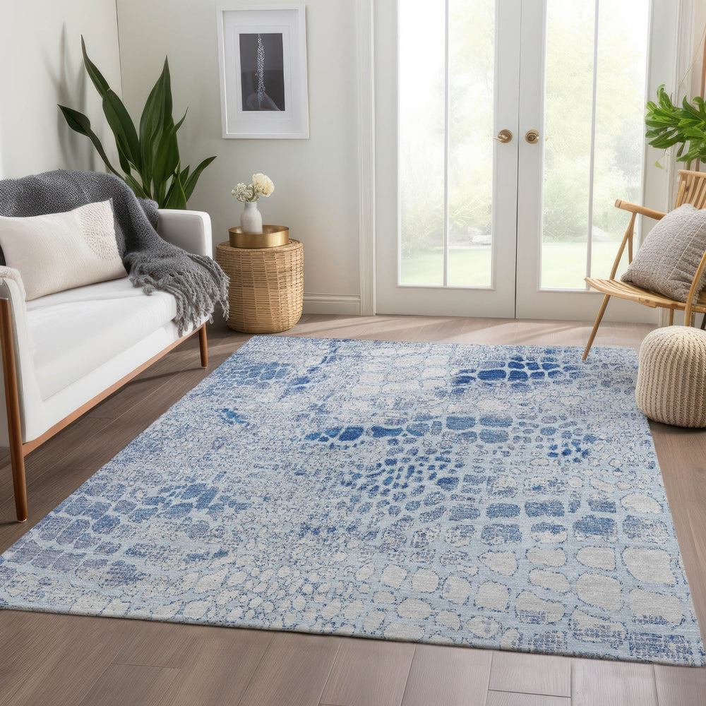 Piper Looms Mayfield Squares AMF988 Sky Machine Washable Area Rug Lifestyle Image Feature