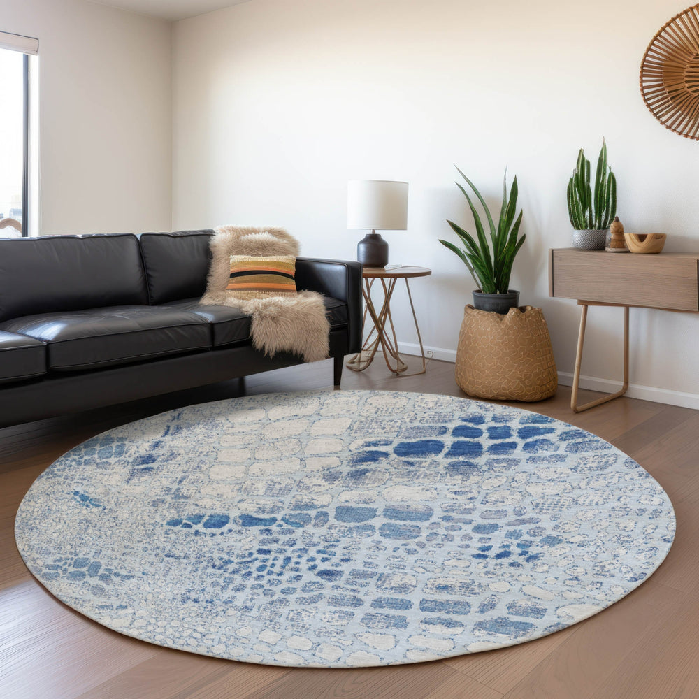 Piper Looms Mayfield Squares AMF988 Sky Machine Washable Area Rug Round Lifestyle Image Feature