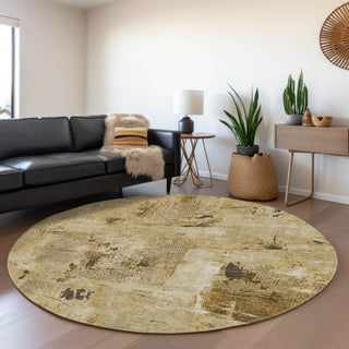 Piper Looms Mayfield Abstract AMF989 Beige Machine Washable Area Rug Round Lifestyle Image Feature