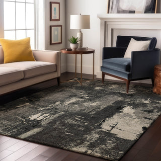 Piper Looms Mayfield Abstract AMF989 Black Machine Washable Area Rug Lifestyle Image Feature