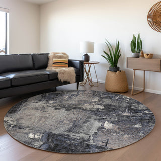Piper Looms Mayfield Abstract AMF989 Charcoal Machine Washable Area Rug Round Lifestyle Image Feature