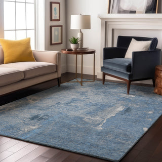 Piper Looms Mayfield Abstract AMF989 Denim Machine Washable Area Rug Lifestyle Image Feature