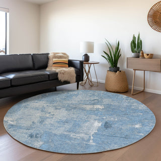 Piper Looms Mayfield Abstract AMF989 Denim Machine Washable Area Rug Round Lifestyle Image Feature