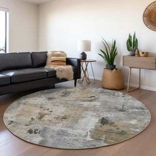 Piper Looms Mayfield Abstract AMF989 Gray Machine Washable Area Rug Round Lifestyle Image Feature