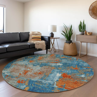 Piper Looms Mayfield Abstract AMF989 Navy Machine Washable Area Rug Round Lifestyle Image Feature