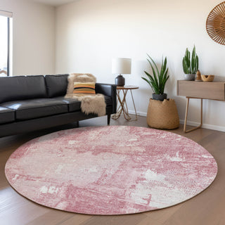 Piper Looms Mayfield Abstract AMF989 Pink Machine Washable Area Rug Round Lifestyle Image Feature
