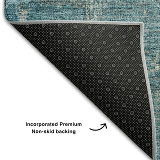 Piper Looms Mayfield Abstract AMF989 Teal Machine Washable Area Rug Backing Image