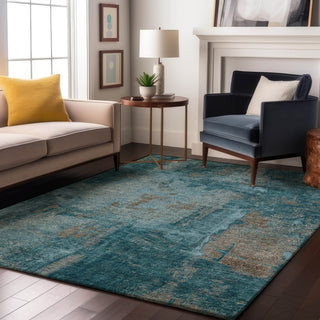 Piper Looms Mayfield Abstract AMF989 Teal Machine Washable Area Rug Lifestyle Image Feature