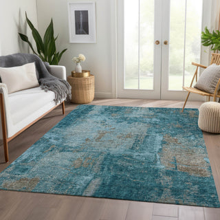 Piper Looms Mayfield Abstract AMF989 Teal Machine Washable Area Rug Lifestyle Image Feature