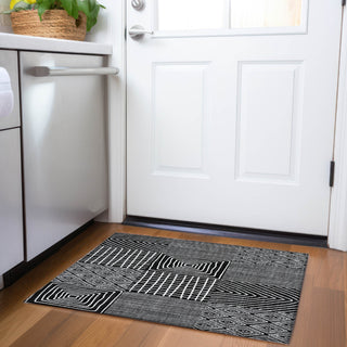 Piper Looms Mayfield Geometric AMF990 Black Machine Washable Area Rug Scatter Lifestyle Image Feature