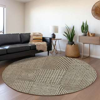 Piper Looms Mayfield Geometric AMF990 Brown Machine Washable Area Rug Round Lifestyle Image Feature