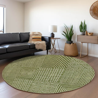 Piper Looms Mayfield Geometric AMF990 Olive Machine Washable Area Rug Round Lifestyle Image Feature