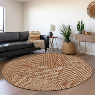 Piper Looms Mayfield Geometric AMF990 Paprika Machine Washable Area Rug Round Lifestyle Image Feature