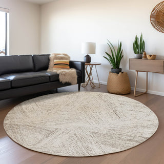 Piper Looms Mayfield Lines AMF991 Beige Machine Washable Area Rug Round Lifestyle Image Feature