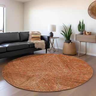 Piper Looms Mayfield Lines AMF991 Copper Machine Washable Area Rug Round Lifestyle Image Feature