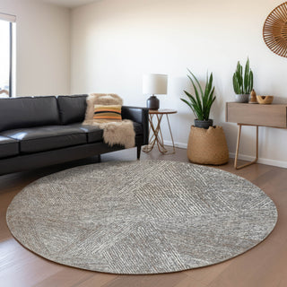 Piper Looms Mayfield Lines AMF991 Gray Machine Washable Area Rug Round Lifestyle Image Feature