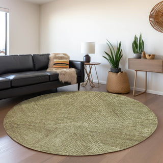 Piper Looms Mayfield Lines AMF991 Green Machine Washable Area Rug Round Lifestyle Image Feature