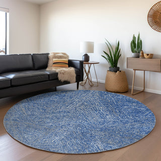 Piper Looms Mayfield Lines AMF991 Navy Machine Washable Area Rug Round Lifestyle Image Feature
