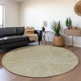 Piper Looms Mayfield Lines AMF991 Putty Machine Washable Area Rug Round Lifestyle Image Feature
