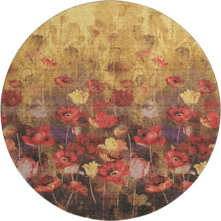 Piper Looms Mayfield Floral AMF992 Gold Machine Washable Area Rug Round Main Image