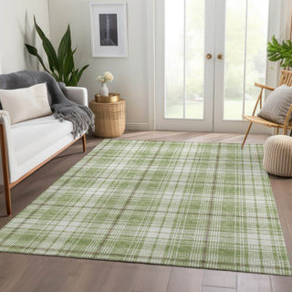 Piper Looms Mayfield Plaid AMF993 Aloe Machine Washable Area Rug Lifestyle Image Feature