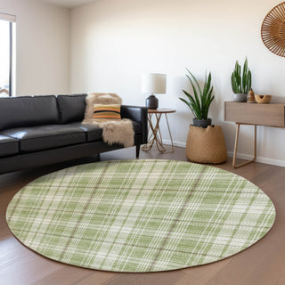 Piper Looms Mayfield Plaid AMF993 Aloe Machine Washable Area Rug Round Lifestyle Image Feature