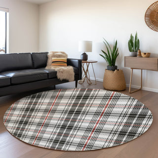 Piper Looms Mayfield Plaid AMF993 Black Machine Washable Area Rug Round Lifestyle Image Feature