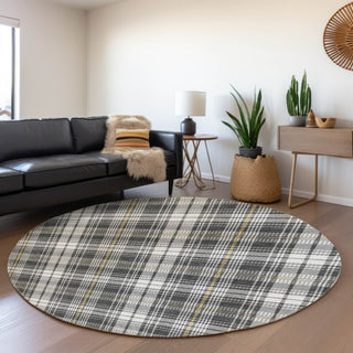 Piper Looms Mayfield Plaid AMF993 Charcoal Machine Washable Area Rug Round Lifestyle Image Feature