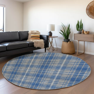 Piper Looms Mayfield Plaid AMF993 Gray Machine Washable Area Rug Round Lifestyle Image Feature