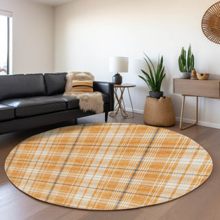 Piper Looms Mayfield Plaid AMF993 Orange Machine Washable Area Rug Round Lifestyle Image Feature