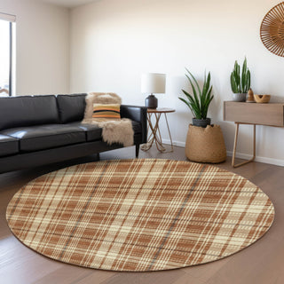 Piper Looms Mayfield Plaid AMF993 Paprika Machine Washable Area Rug Round Lifestyle Image Feature