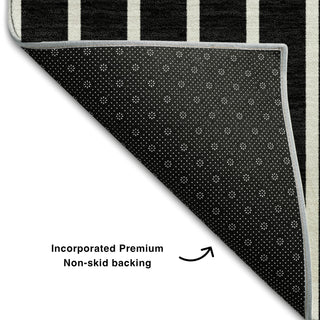 Piper Looms Mayfield Stripes AMF994 Black Machine Washable Area Rug Backing Image