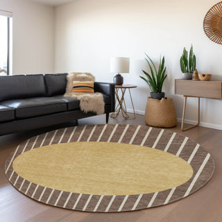 Piper Looms Mayfield Stripes AMF994 Brown Machine Washable Area Rug Round Lifestyle Image Feature