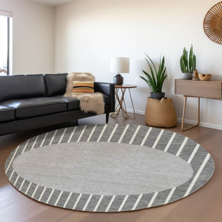 Piper Looms Mayfield Stripes AMF994 Gray Machine Washable Area Rug Round Lifestyle Image Feature