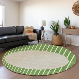Piper Looms Mayfield Stripes AMF994 Green Machine Washable Area Rug Round Lifestyle Image Feature