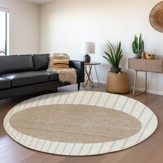 Piper Looms Mayfield Stripes AMF994 Ivory Machine Washable Area Rug Round Lifestyle Image Feature