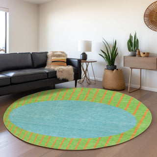 Piper Looms Mayfield Stripes AMF994 Lime Machine Washable Area Rug Round Lifestyle Image Feature