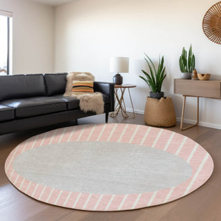 Piper Looms Mayfield Stripes AMF994 Pink Machine Washable Area Rug Round Lifestyle Image Feature