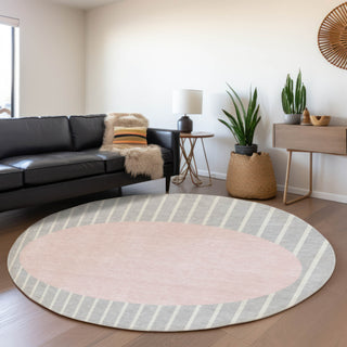Piper Looms Mayfield Stripes AMF994 Silver Machine Washable Area Rug Round Lifestyle Image Feature