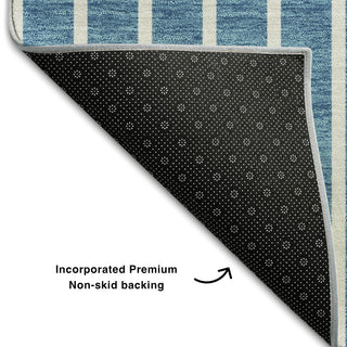 Piper Looms Mayfield Stripes AMF994 Teal Machine Washable Area Rug Backing Image