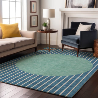 Piper Looms Mayfield Stripes AMF994 Teal Machine Washable Area Rug Lifestyle Image Feature