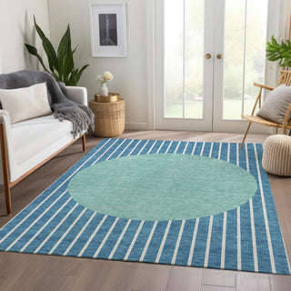 Piper Looms Mayfield Stripes AMF994 Teal Machine Washable Area Rug Lifestyle Image Feature