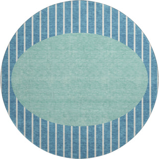 Piper Looms Mayfield Stripes AMF994 Teal Machine Washable Area Rug Round Main Image