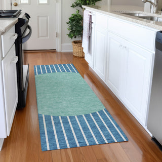 Piper Looms Mayfield Stripes AMF994 Teal Machine Washable Area Rug Runner Lifestyle Image Feature